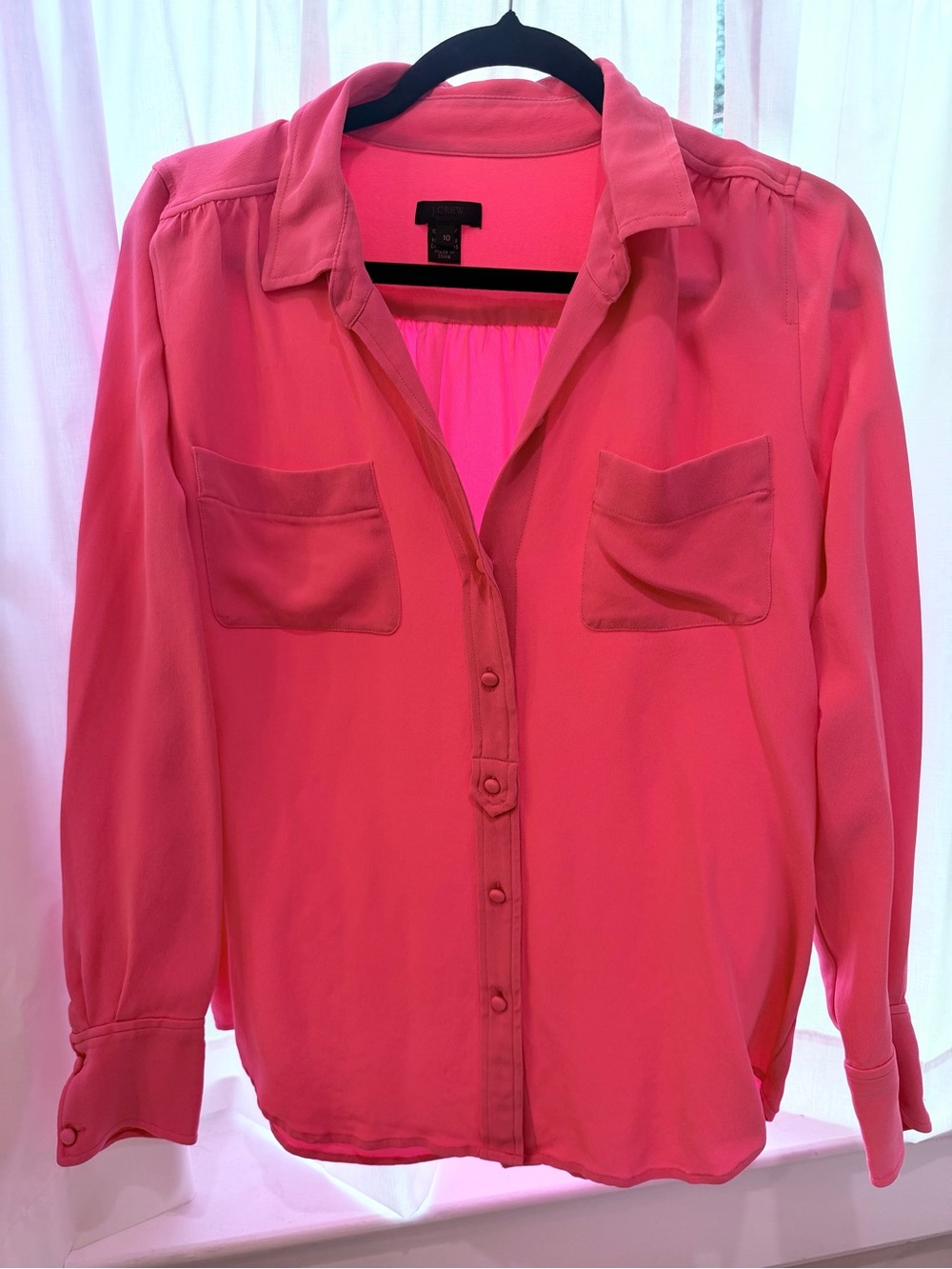 J. Crew 100% Silk Pink Button-Front Top